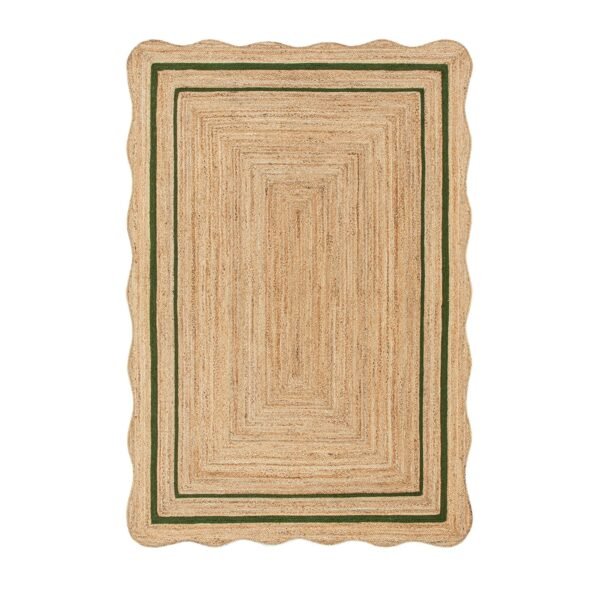 Evie Hand Braided Jute Scallop Green Border Rectangular Rug