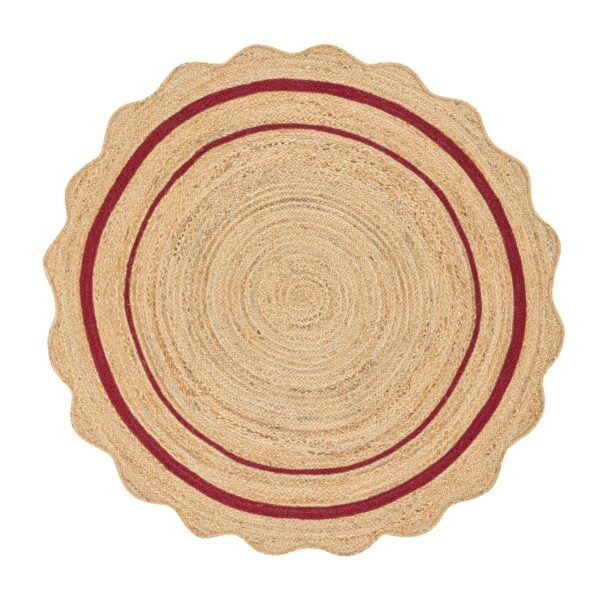 Evie Hand Braided Jute Scallop Scarlet Red Round Rug