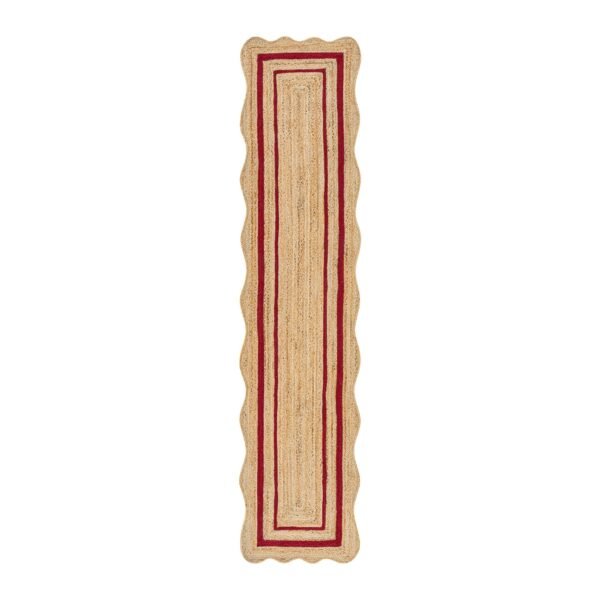 Evie Hand Braided Jute Scallop Scarlet Red Runner