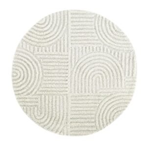 Geo Curve Cream Hand Tufted New Zealand Wool Round Rug