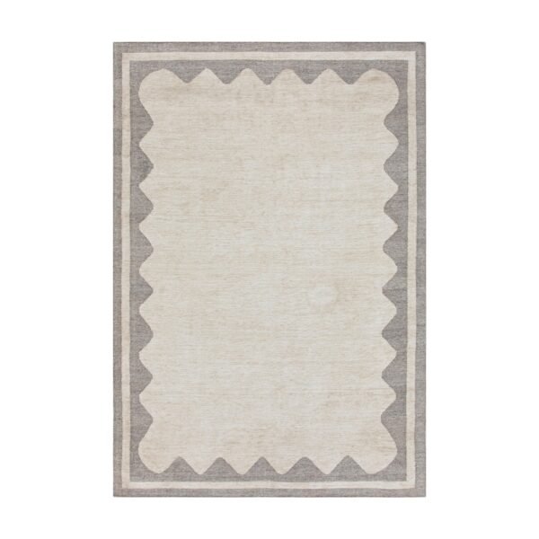 Matilda Grey Scallop Border Indoor Outdoor Handwoven Rug