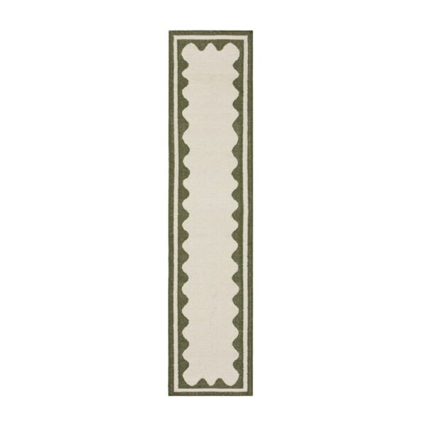 Matilda Olive Green Scallop Border Handwoven Wool Runner