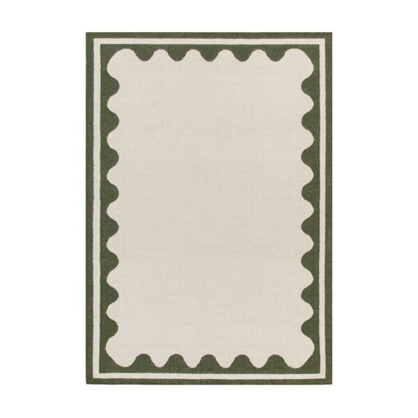 Matilda Olive Green Scallop Border Handwoven Wool Rug