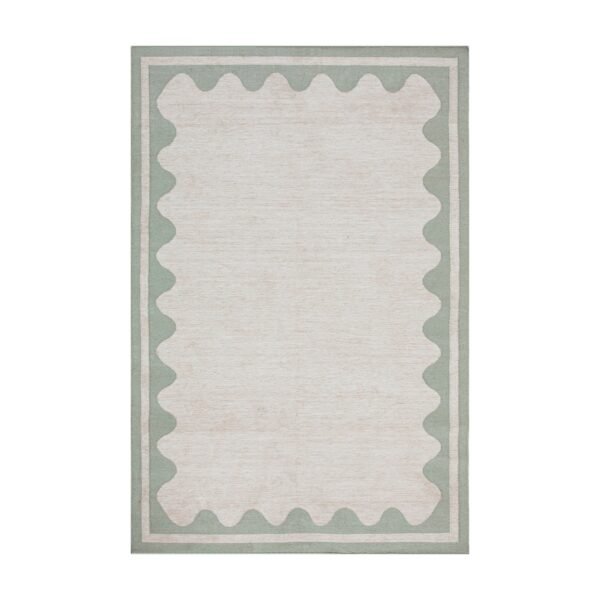 Matilda Sage Green Scallop Border Indoor Outdoor Handwoven Rug