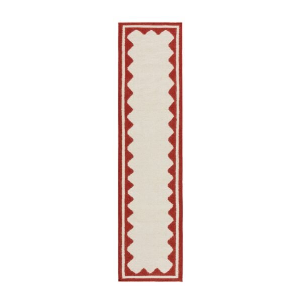 Matilda Scarlet Red Scallop Border Handwoven Wool Runner
