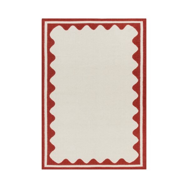 Matilda Scarlet Red Scallop Border Handwoven Wool Rug